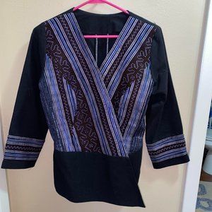 Cotton Embroidered Snap Wrap Blouse